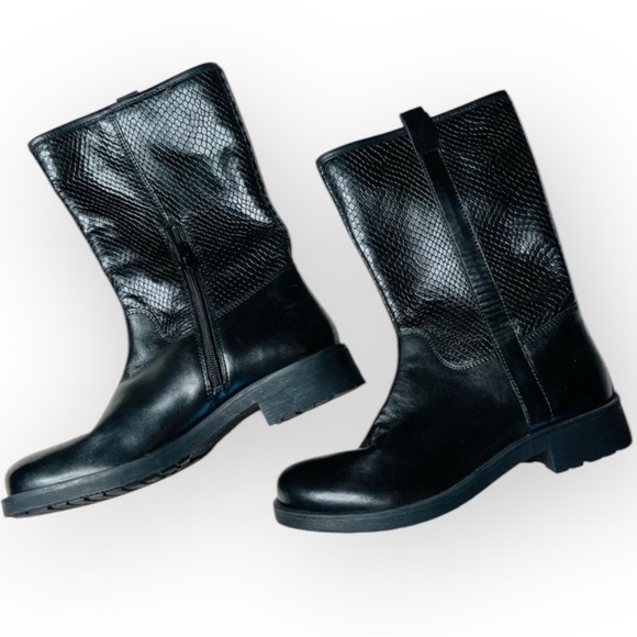 Geox Women's Rawelle Biker Boots Black Snakeskin Embossed Leather Size 36 US 6 - Picture 1 of 9